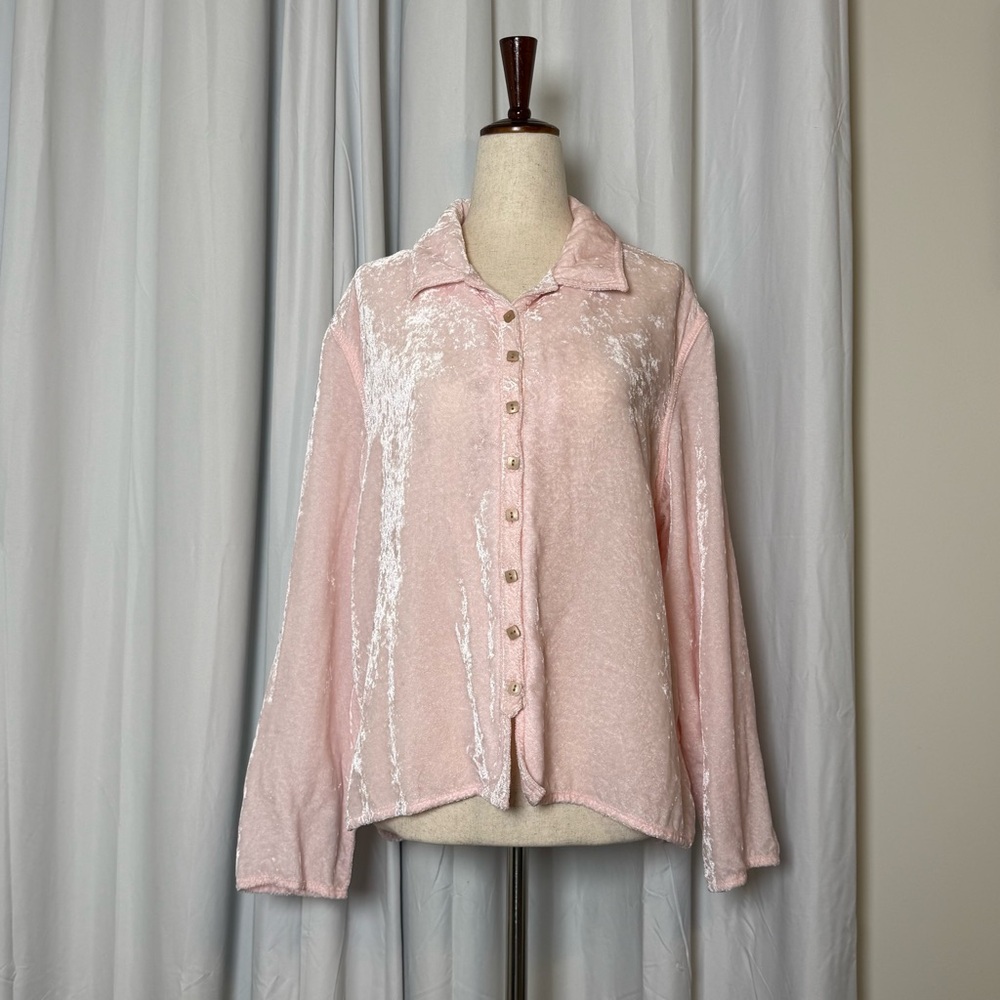 J. Jill Velvet Button Up Long Sleeve Shirt Pink Petite Large
